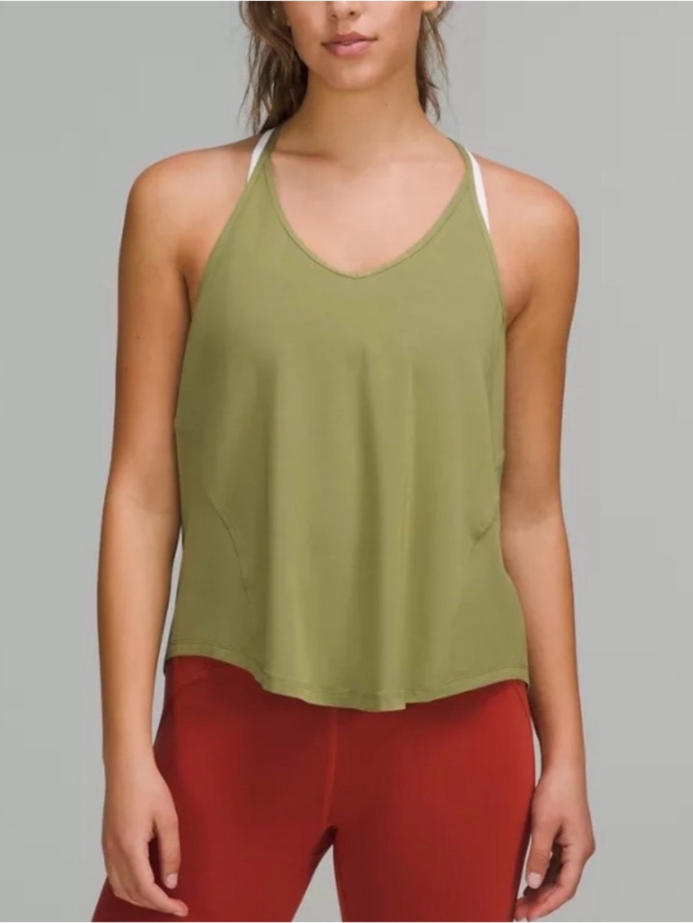 Lululemon Olive Green Strappy Racerback Tank | Open Back Workout Top - Picture 2 of 5